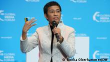 Nobel laureate Maria Ressa delivering her keynote address at the Global Media Forum in Bonn