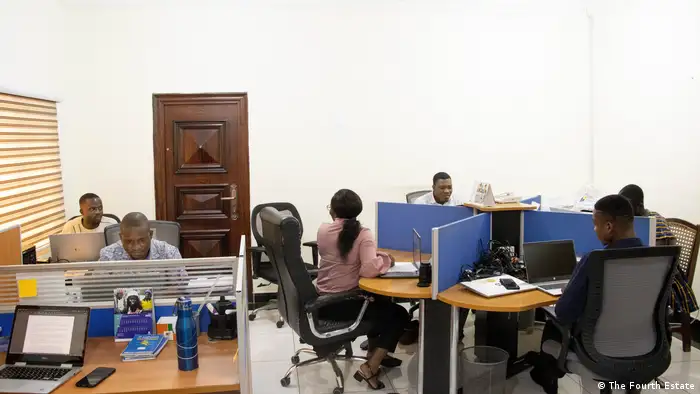 The investigative team of The Fourth Estate work in their offices in Accra.