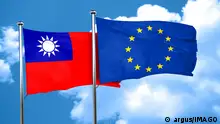 Taiwan flag with european union flag, 3D rendering