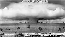 Operation Crossroads was a pair of nuclear weapon tests conducted by the United States at Bikini Atoll in mid-1946. They were the first nuclear weapon tests since Trinity in July 1945, and the first detonations of nuclear devices since the atomic bombing of Nagasaki on August 9, 1945. The purpose of the tests was to investigate the effect of nuclear weapons on warships.