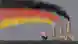 Карикатура - карикатурный канцлер ФРГ Олаф Шольц смотрит на заводы, из труб которых в небо поднимаются газы в цветах флага Германии.