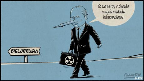 Karikatur von Vladdo | Putin verlegt Atomwaffen nach Belarus