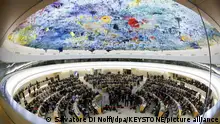 Gesamtansicht während der Sitzung des Menschenrechtsrats am europäischen Hauptsitz der Vereinten Nationen in Genf. Der Rat beschäftigt sich mit Missachtung der Menschenrechte in aller Welt. +++ dpa-Bildfunk +++