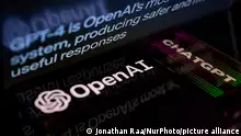 OpenAI displayed on a smartphone with ChatGPT 4 seen in the background, in this photo illustration, in Brussels, Belgium, on September 20, 2023 (Photo by Jonathan Raa/NurPhoto)