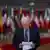 Josep Borrell tenant un discours en main, devant des drapeaux des Etats européens (archive de 2023)